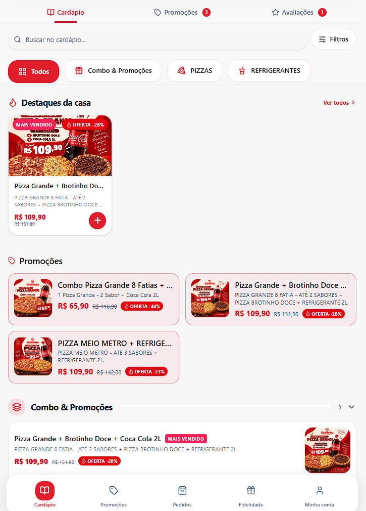 Cardápio digital real do BiraApp