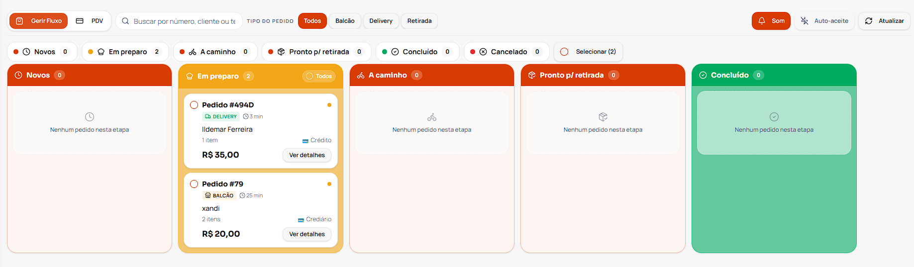 Fluxo de pedidos real do BiraApp